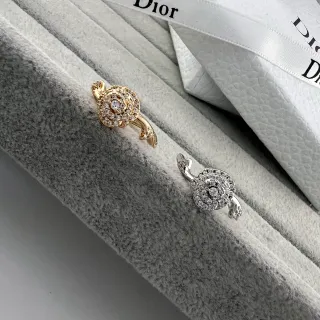 Anillo Dior Oro y Plata Floral Pavé Cristal Banda Abierta
