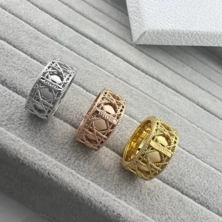 Dior Gold Silver Openwork Lattice Engraved Plaque Ring