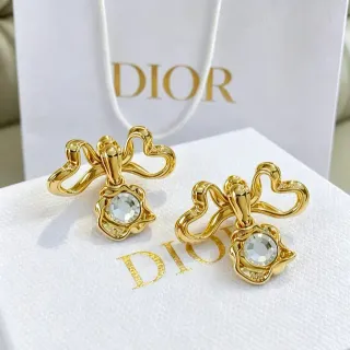 Dior Gold-Tone Bow Motif Crystal Earrings