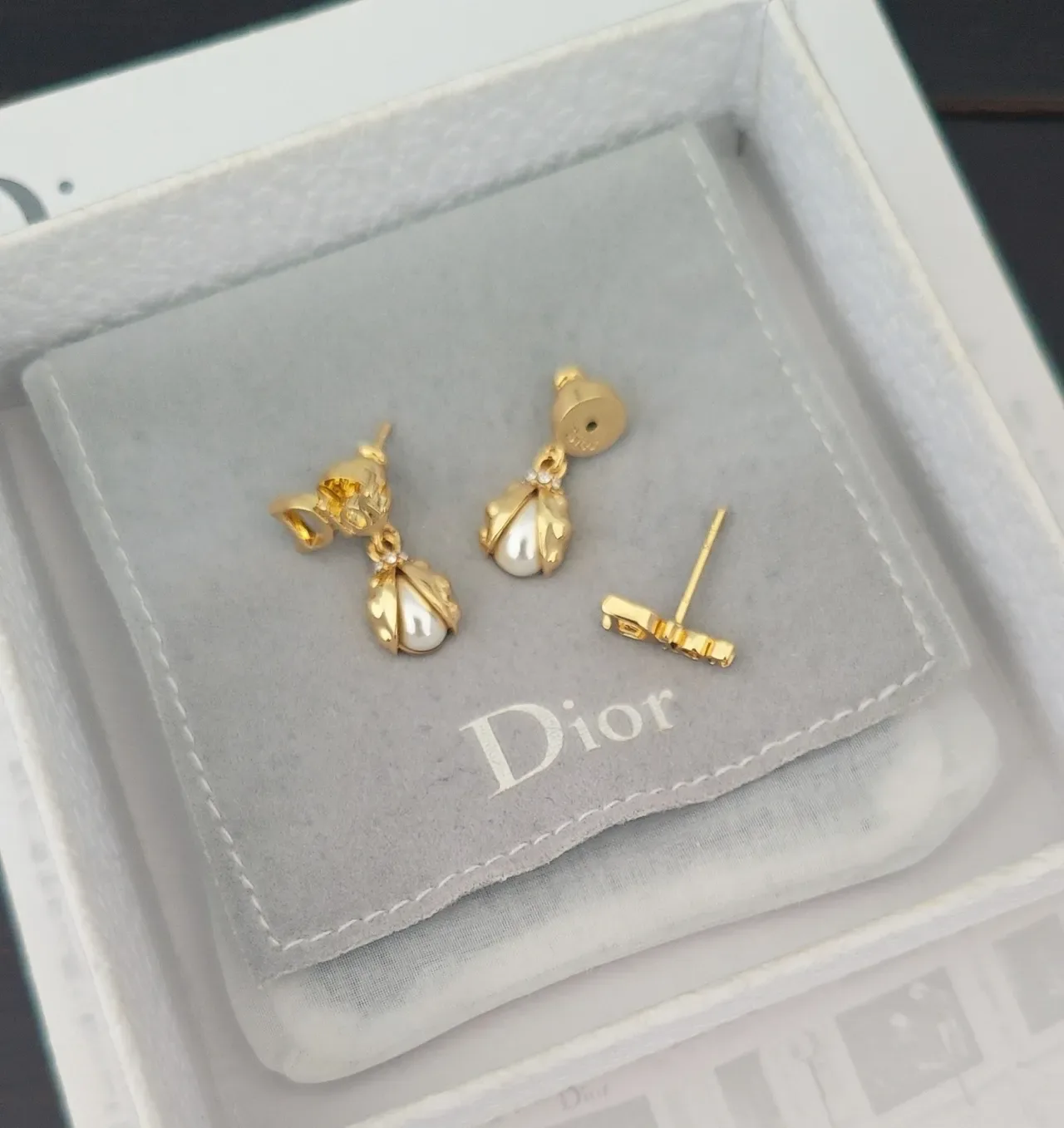 Dior Gold-Tone Floral Pearl Drop Earrings 2