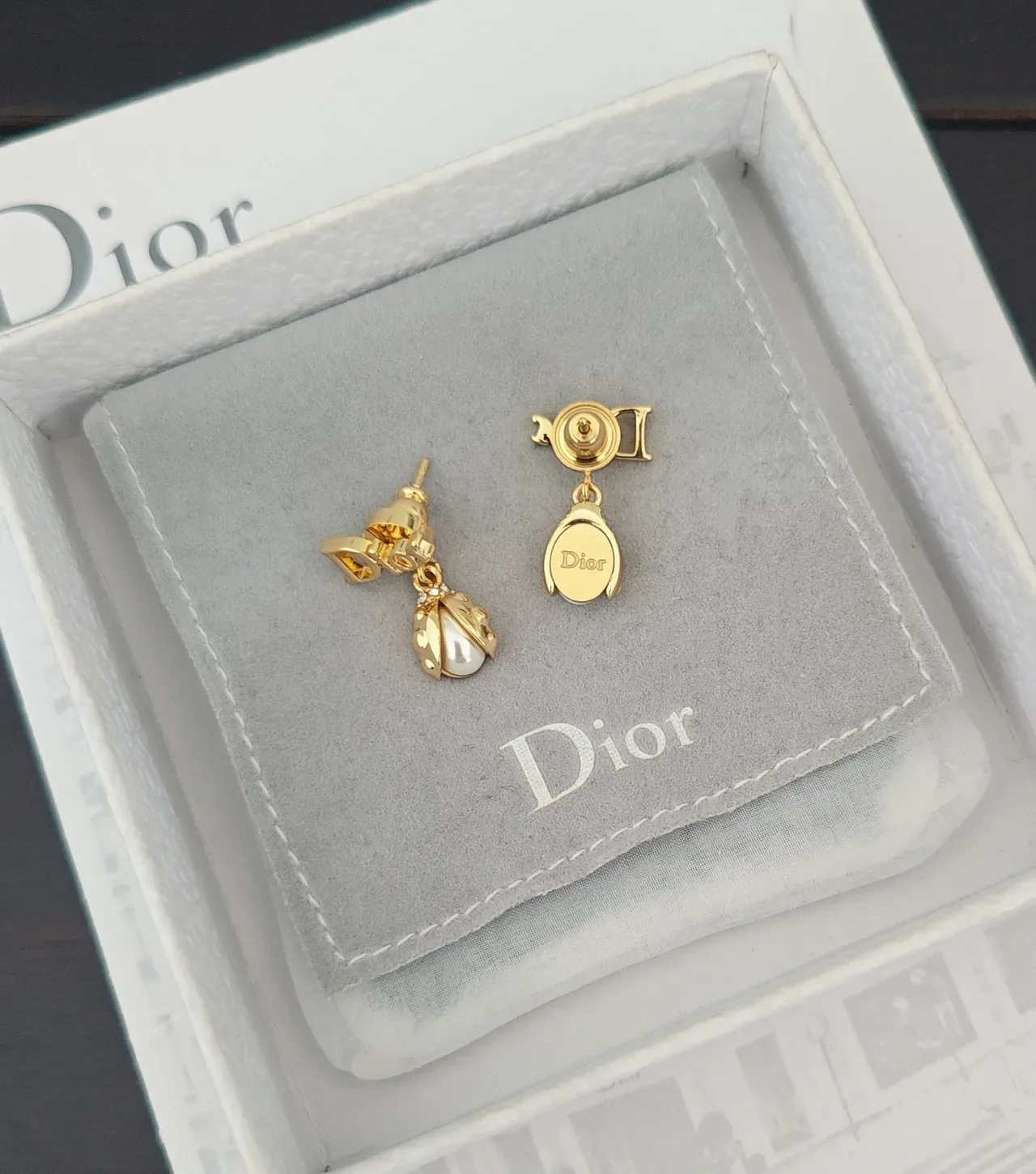 Dior Gold-Tone Floral Pearl Drop Earrings 3