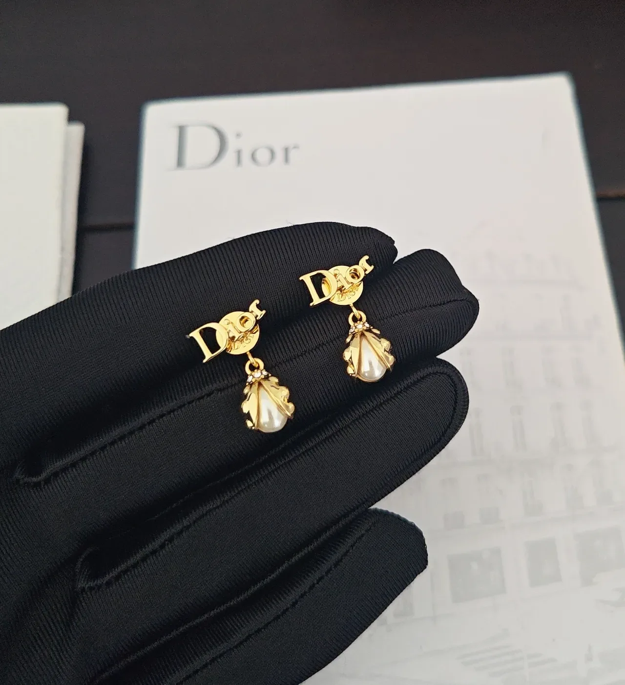 Dior Gold-Tone Floral Pearl Drop Earrings 5