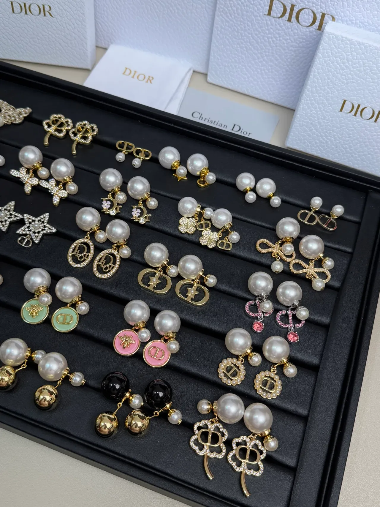 Dior Gold-Tone Pearl and Crystal CD-Motif Earrings 2