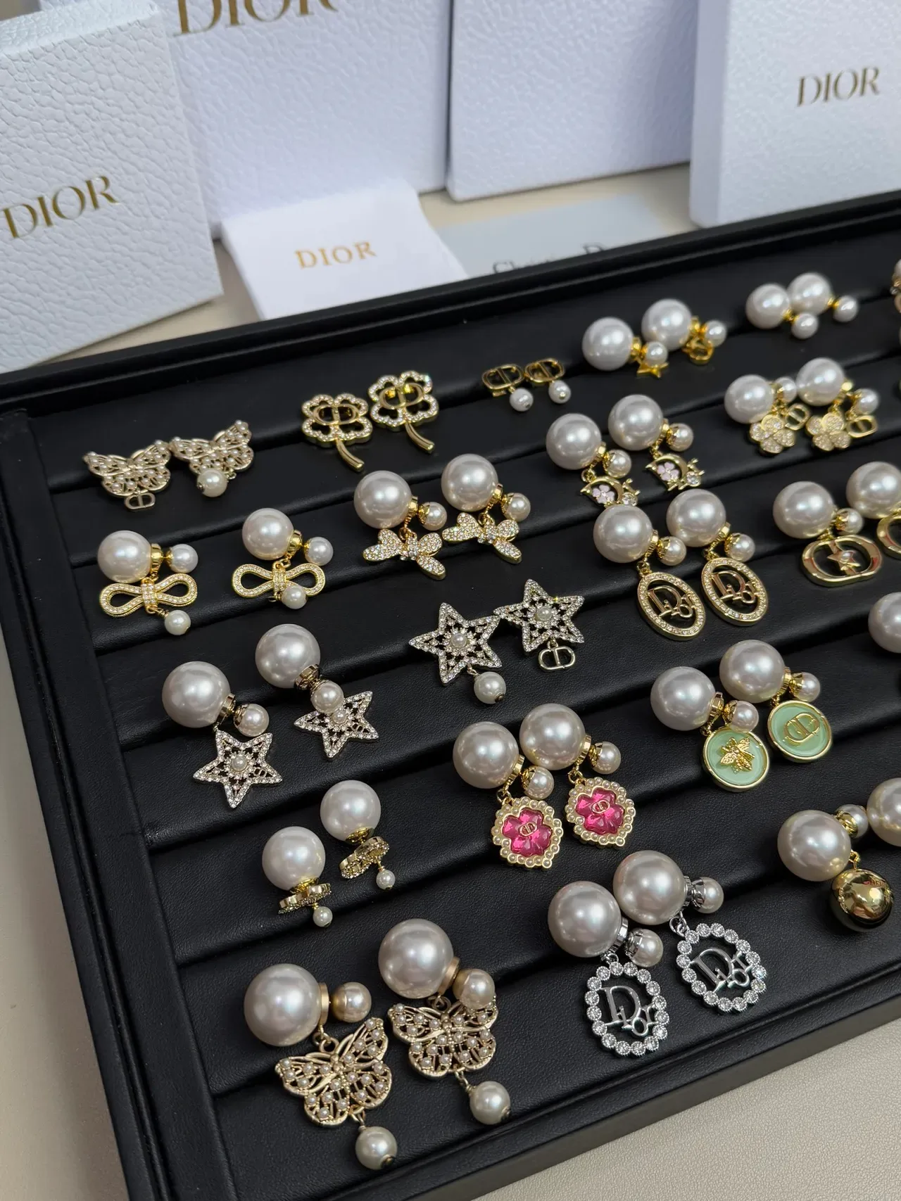 Dior Gold-Tone Pearl and Crystal CD-Motif Earrings 3