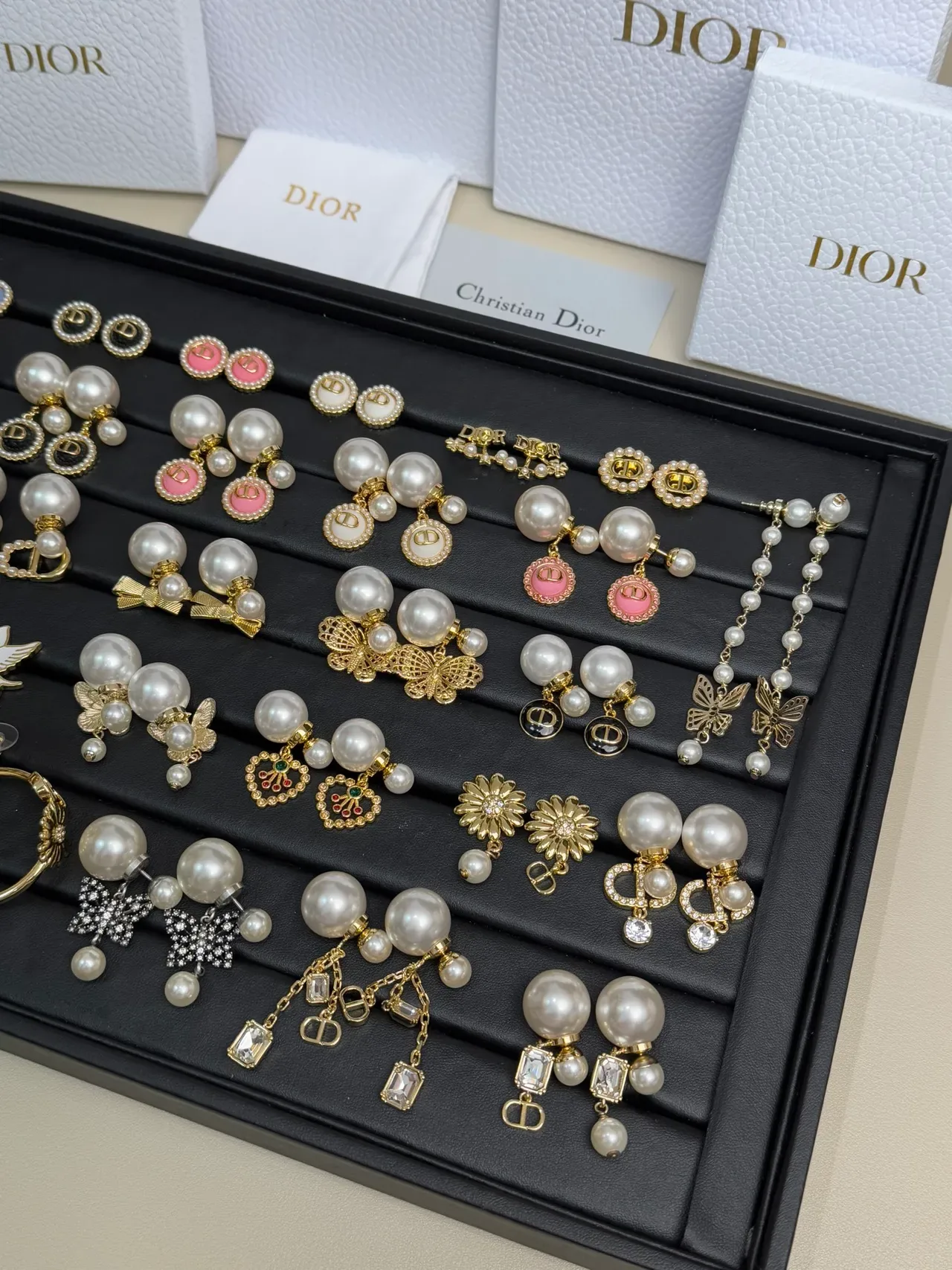 Dior Gold-Tone Pearl and Crystal CD-Motif Earrings 5
