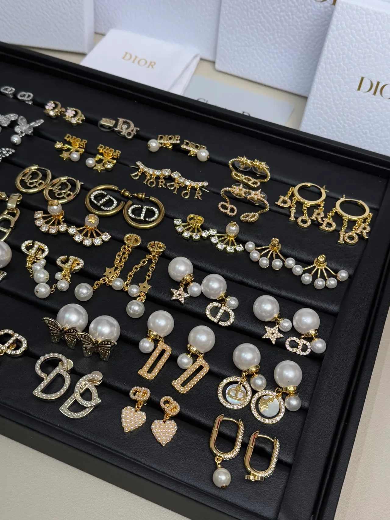 Dior Gold-Tone Pearl and Crystal CD-Motif Earrings 9