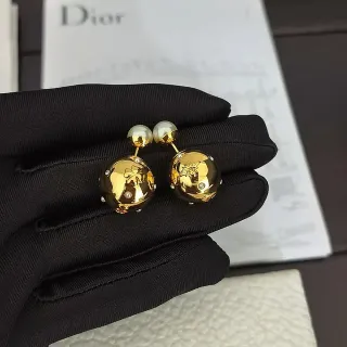 Dior Gold-Tone Pearl-Top Engraved Sphere Earrings