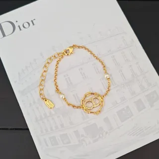 Dior Gold White Chain Pearl Accents Bracelet