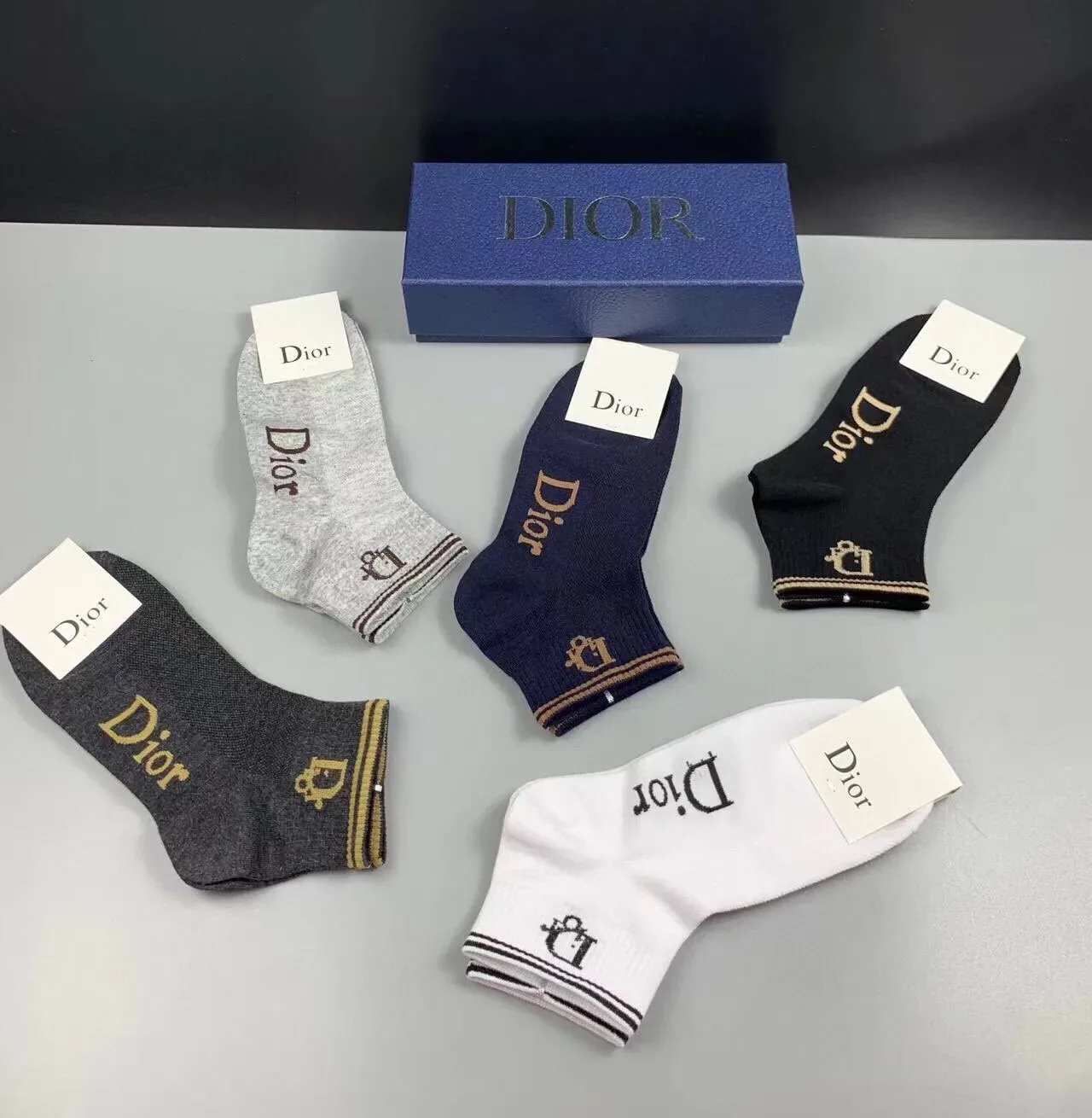 Dior Gris Marino Calcetines Con Logo Bordado En Puño Acanalado 4