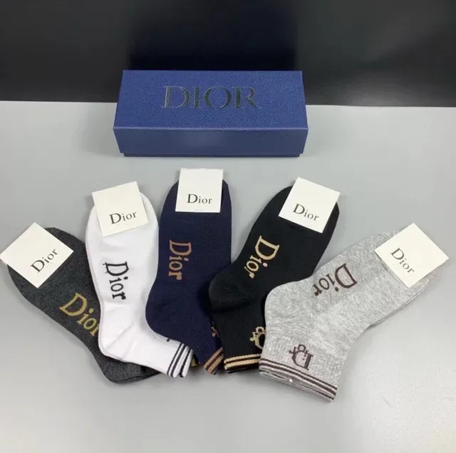 Dior Gris Marino Calcetines Con Logo Bordado En Puño Acanalado 5