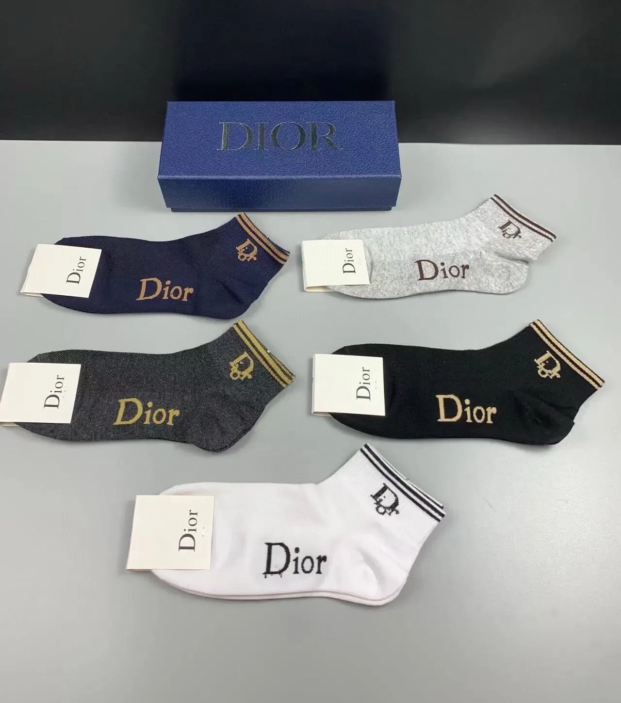 Dior Gris Marino Calcetines Con Logo Bordado En Puño Acanalado 6