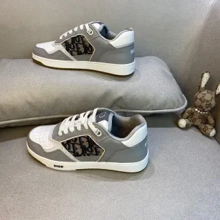 Dior Gray White Low-Top Monogram Panel Lifestyle Sneakers