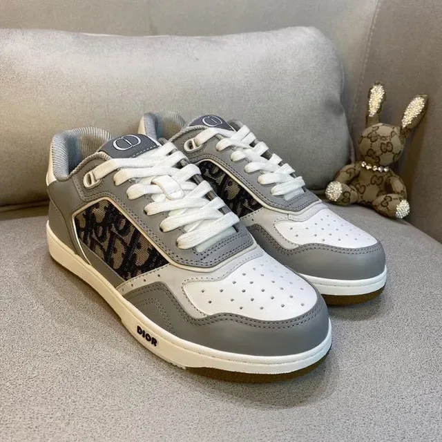 Dior Gray White Low-Top Monogram Panel Lifestyle Sneakers 2