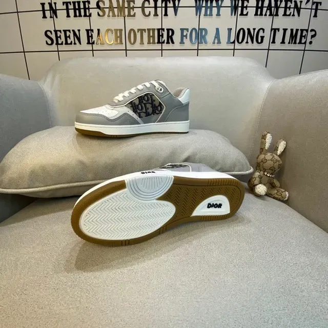 Dior Gray White Low-Top Monogram Panel Lifestyle Sneakers 3