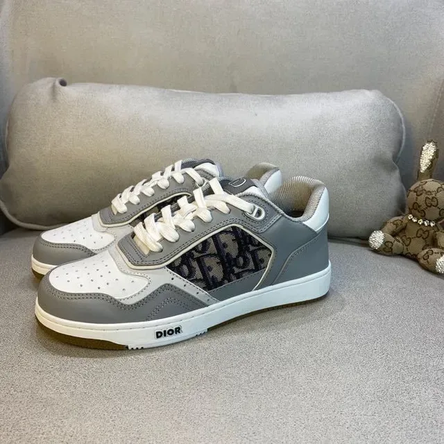 Dior Gray White Low-Top Monogram Panel Lifestyle Sneakers 5