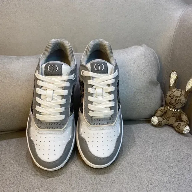 Dior Gray White Low-Top Monogram Panel Lifestyle Sneakers 6
