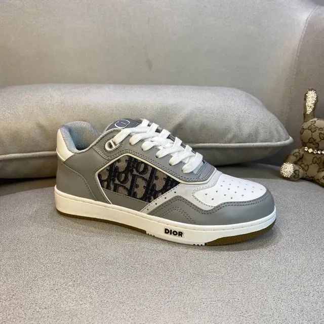 Dior Gray White Low-Top Monogram Panel Lifestyle Sneakers 7