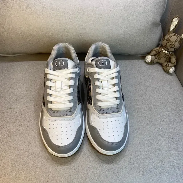 Dior Gray White Low-Top Monogram Panel Lifestyle Sneakers 8
