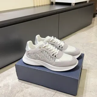 Dior Gray White Monogrammed Mesh Panels Suede Overlays Lifestyle Sneakers