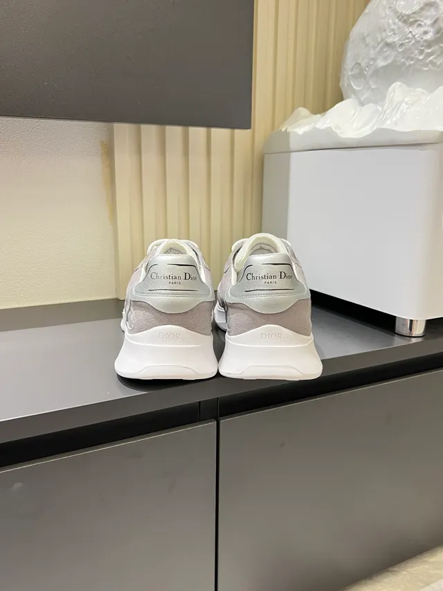 Dior Gray White Monogrammed Mesh Panels Suede Overlays Lifestyle Sneakers 2