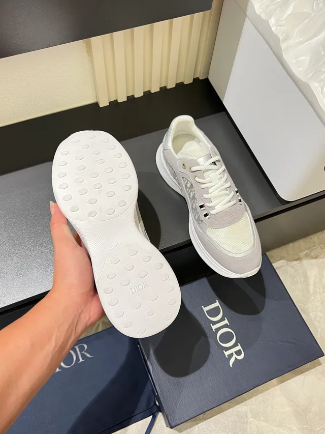 Dior Gray White Monogrammed Mesh Panels Suede Overlays Lifestyle Sneakers 3