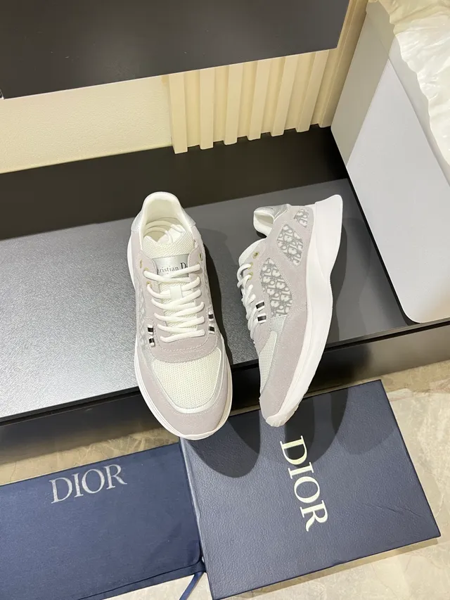 Dior Gray White Monogrammed Mesh Panels Suede Overlays Lifestyle Sneakers 4