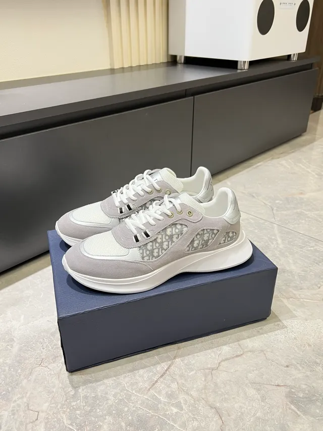 Dior Gray White Monogrammed Mesh Panels Suede Overlays Lifestyle Sneakers 5