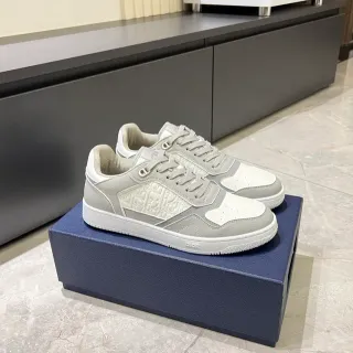Dior Gray White Monogrammed Panel Mixed-Material Upper Lifestyle Sneakers