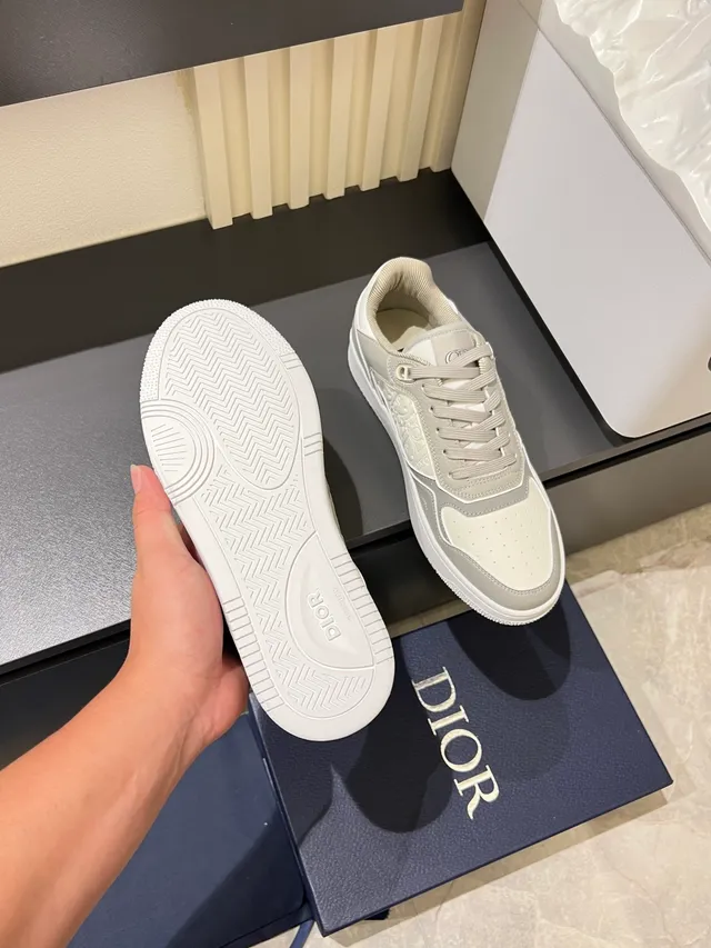 Dior Gray White Monogrammed Panel Mixed-Material Upper Lifestyle Sneakers 3