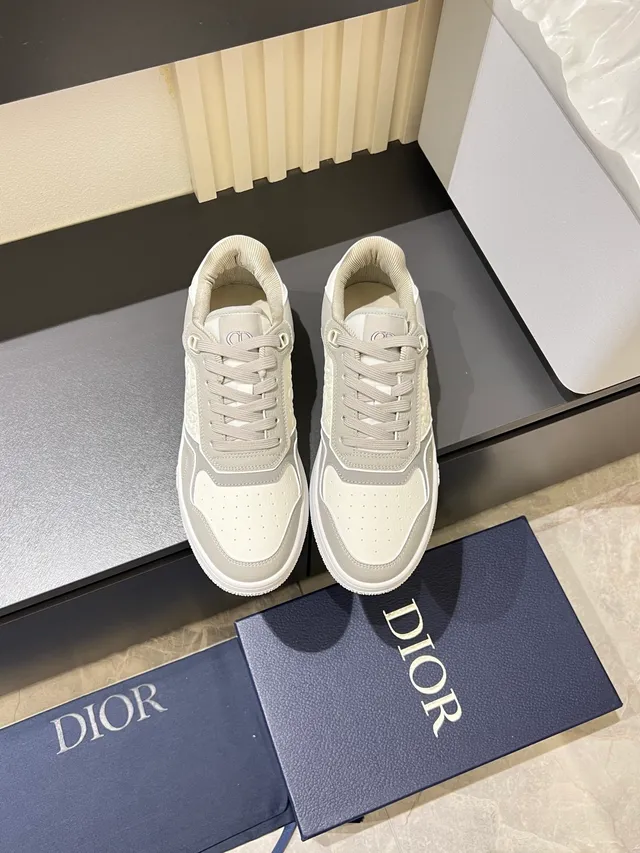 Dior Gray White Monogrammed Panel Mixed-Material Upper Lifestyle Sneakers 5