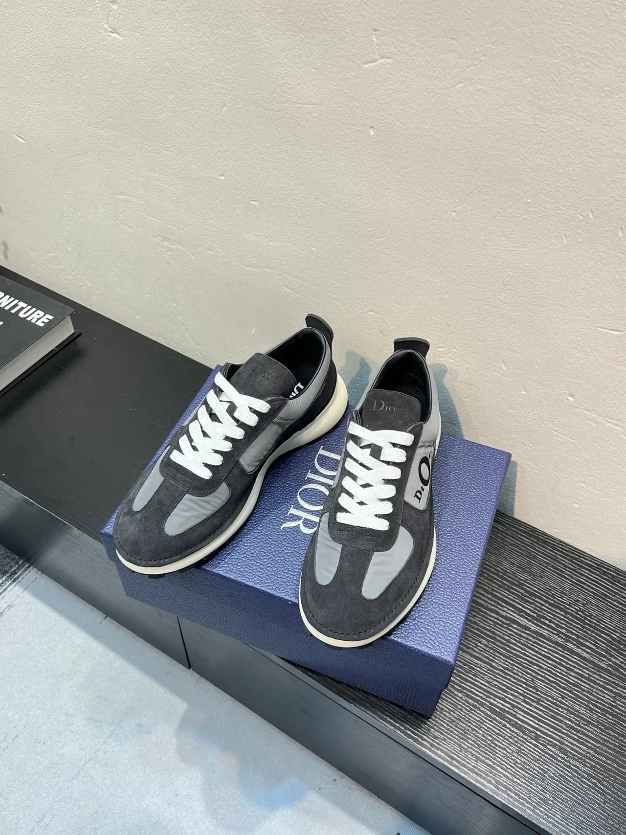 Dior Gray White Suede And Synthetic Panel Construction Contrasting Laces Lifestyle Sneakers 2