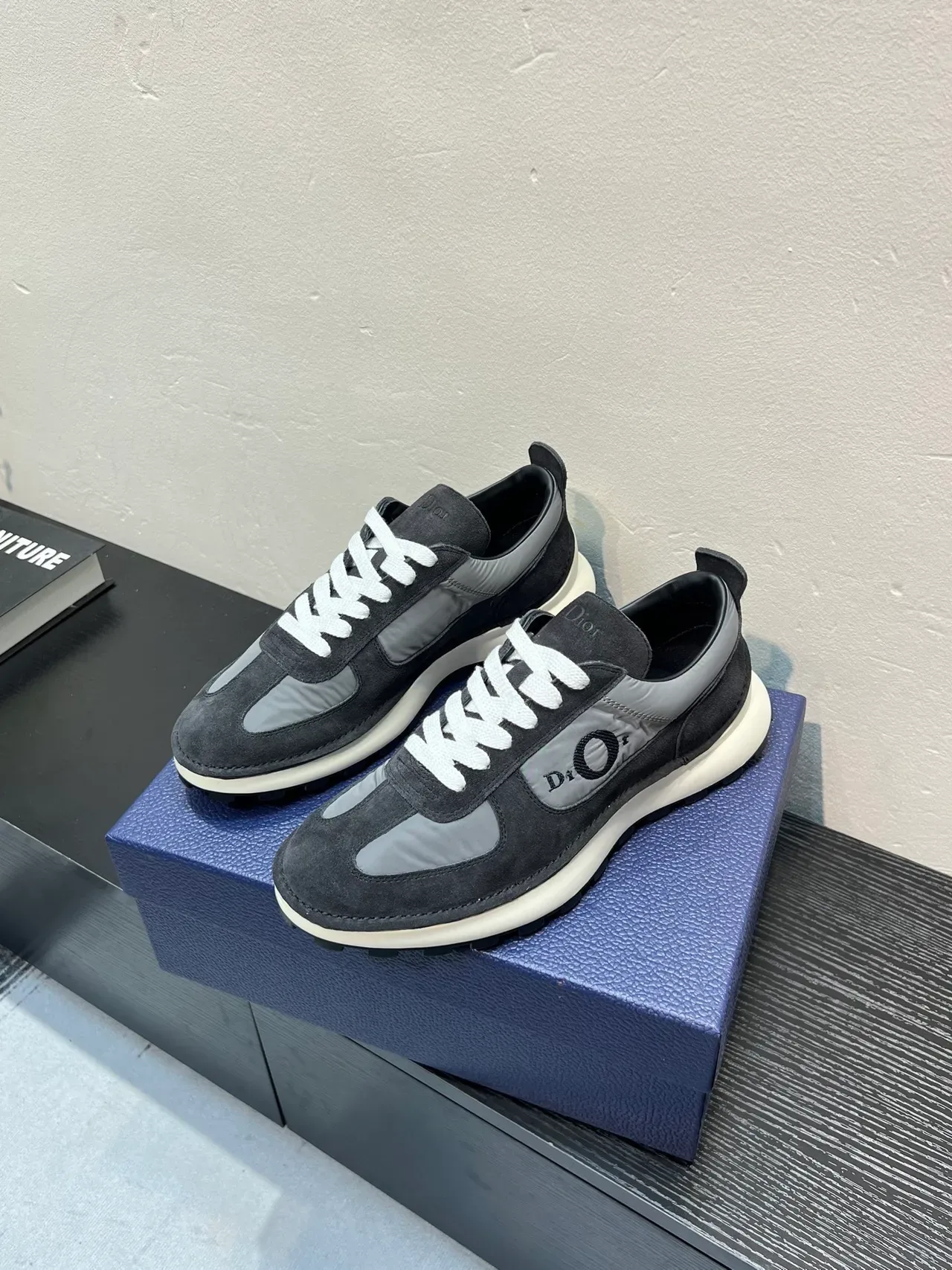 Dior Gray White Suede And Synthetic Panel Construction Contrasting Laces Lifestyle Sneakers 3