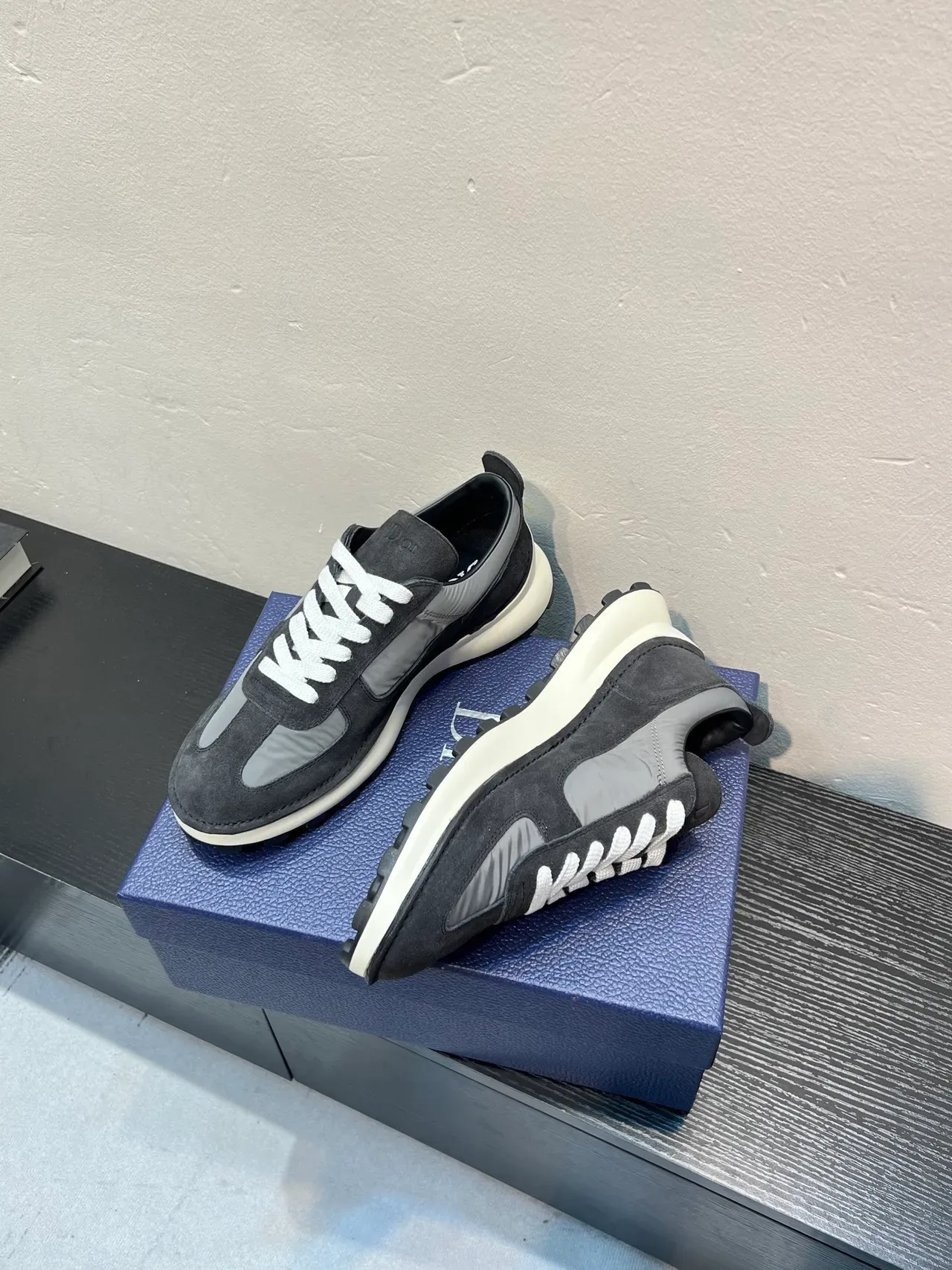 Dior Gray White Suede And Synthetic Panel Construction Contrasting Laces Lifestyle Sneakers 4