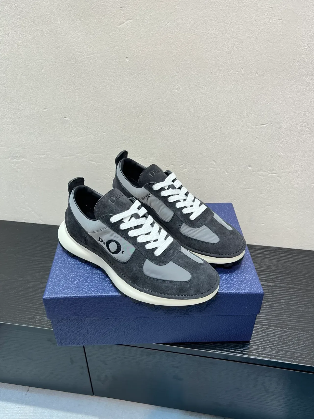 Dior Gray White Suede And Synthetic Panel Construction Contrasting Laces Lifestyle Sneakers 5