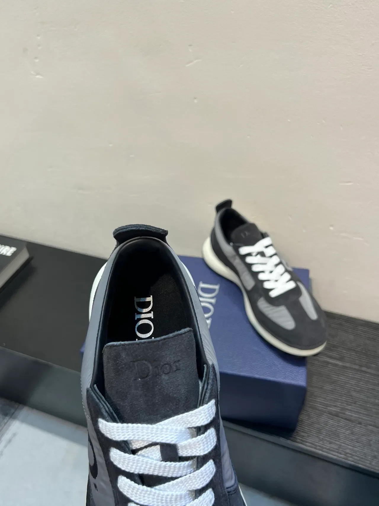 Dior Gray White Suede And Synthetic Panel Construction Contrasting Laces Lifestyle Sneakers 7