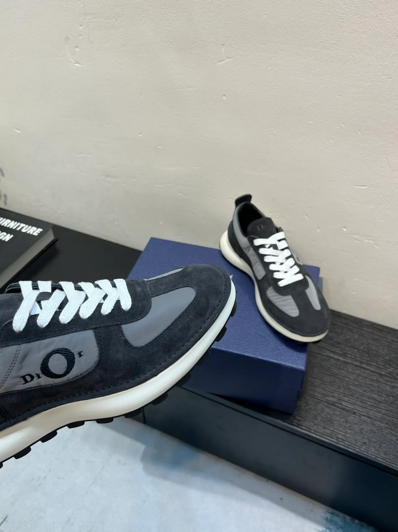 Dior Gray White Suede And Synthetic Panel Construction Contrasting Laces Lifestyle Sneakers 8