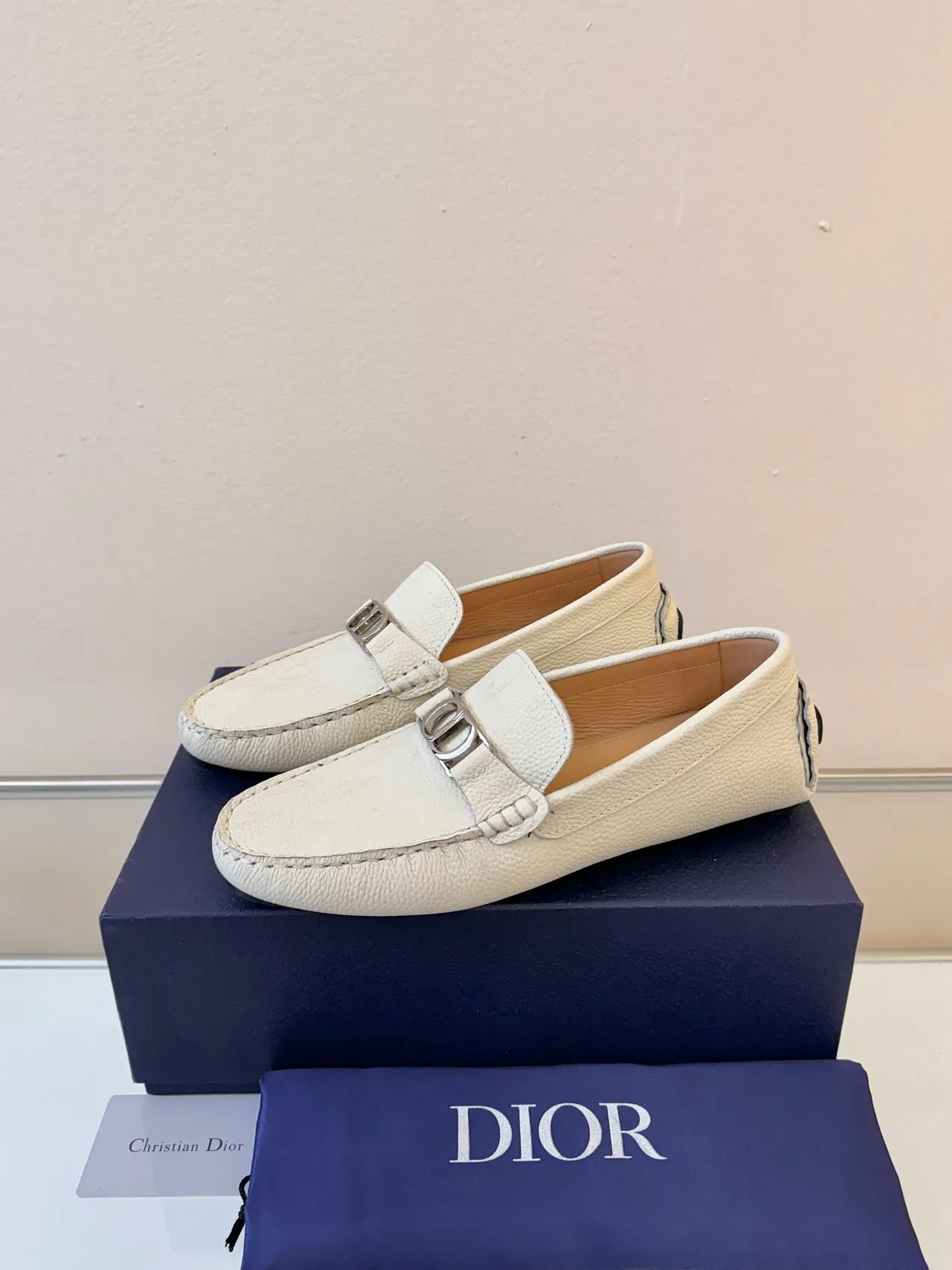 Dior Horsebit Loafer Cream Pebbled Leather Loafers 2