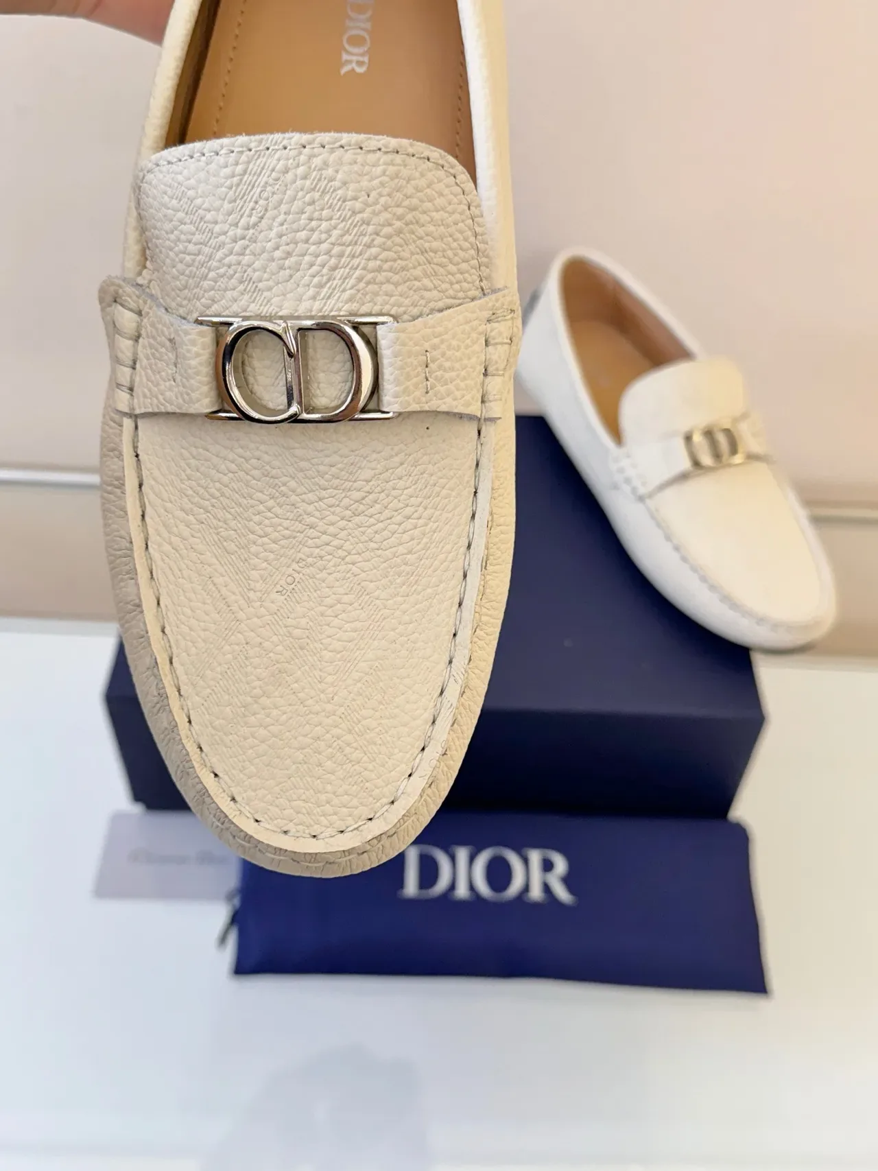 Dior Horsebit Loafer Cream Pebbled Leather Loafers 3