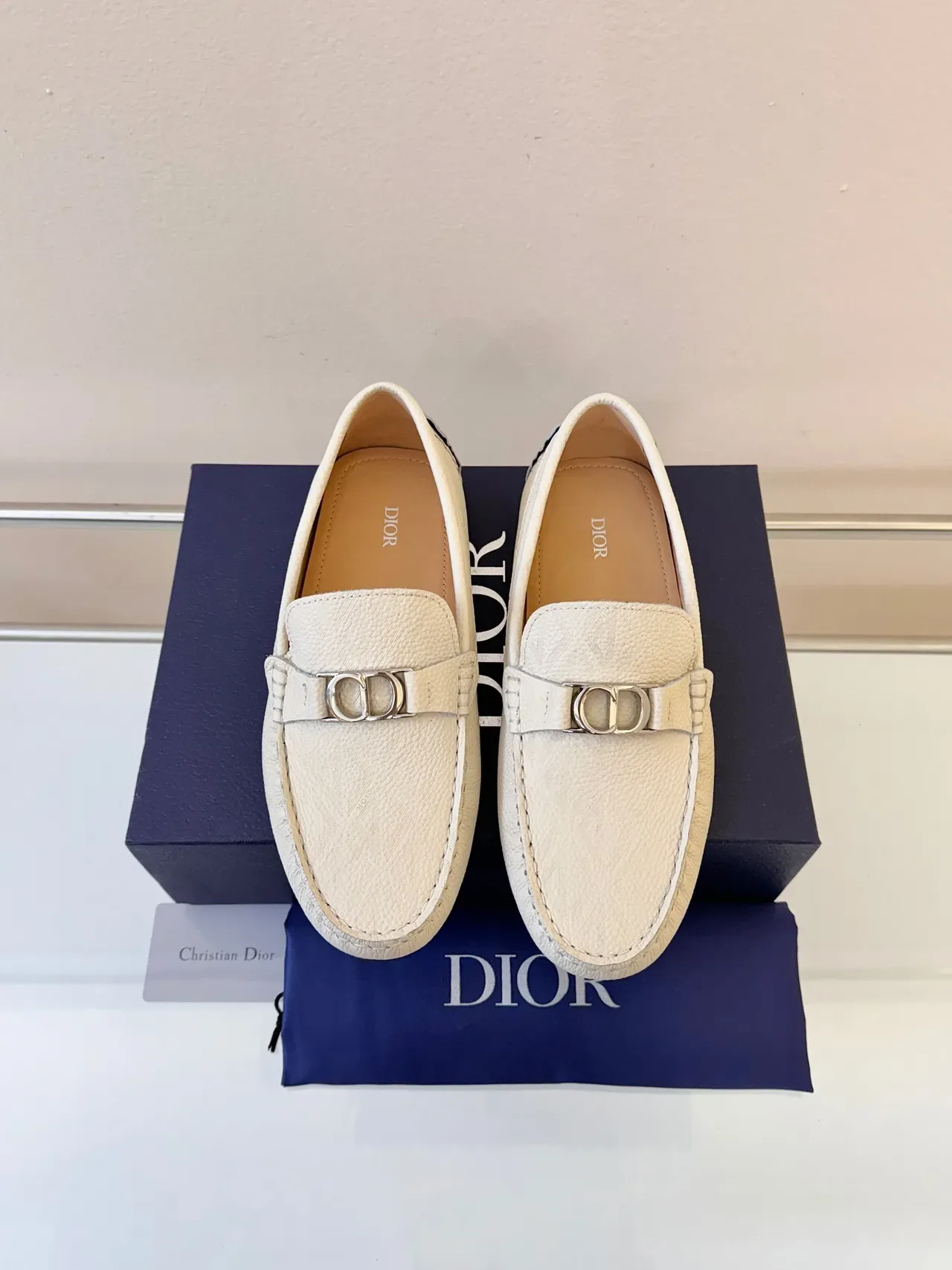 Dior Horsebit Loafer Cream Pebbled Leather Loafers 6