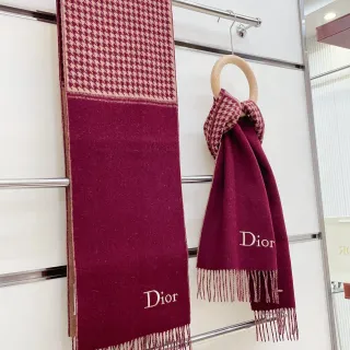 Dior وشاح كشمير باترون هوندستوث بحدود بورجوندي