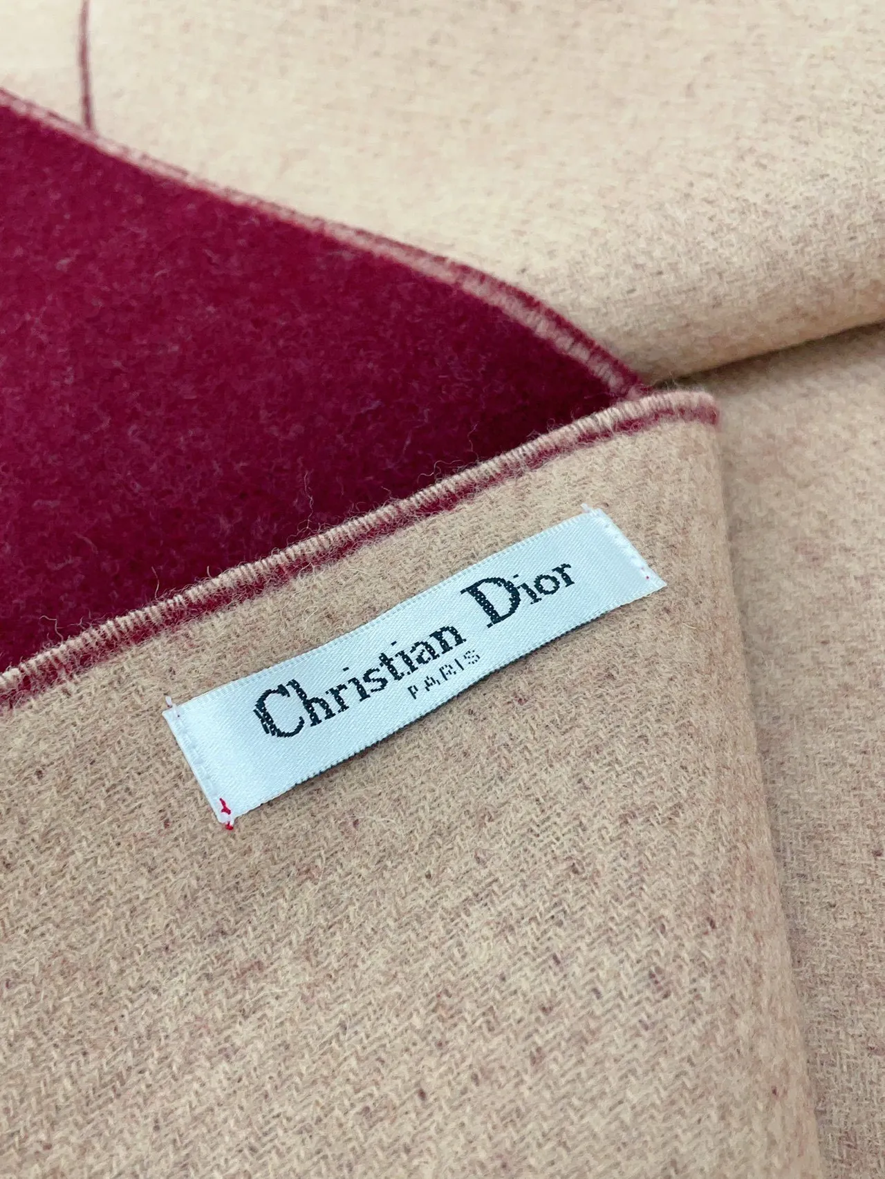 Dior Houndstooth Border Burgundy Cashmere Scarf 9
