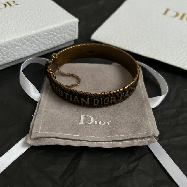 Dior J'adore Engraved Antique Brass Bangle Bracelet 2