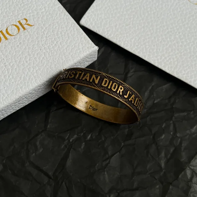 Dior J'adore Engraved Antique Brass Bangle Bracelet 3
