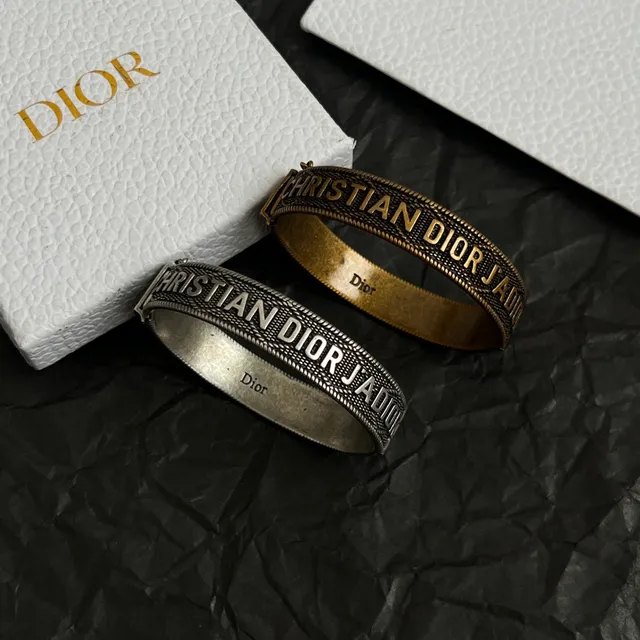 Dior J'adore Engraved Antique Brass Bangle Bracelet 4