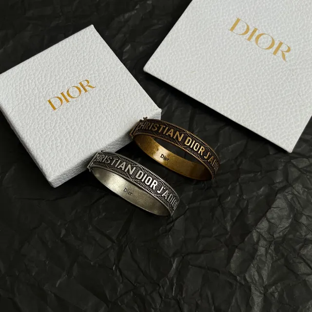 Dior J'adore Engraved Antique Brass Bangle Bracelet 5