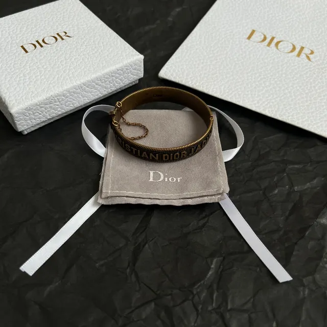 Dior J'adore Engraved Antique Brass Bangle Bracelet 6