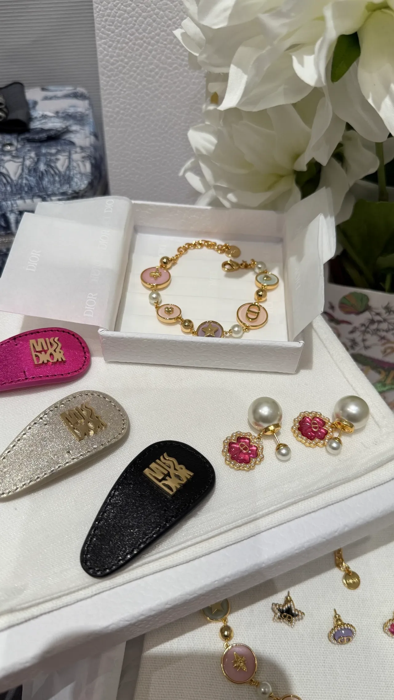 Dior La D de Pink Gold Floral Enamel Pearl-Encrusted Earrings 2
