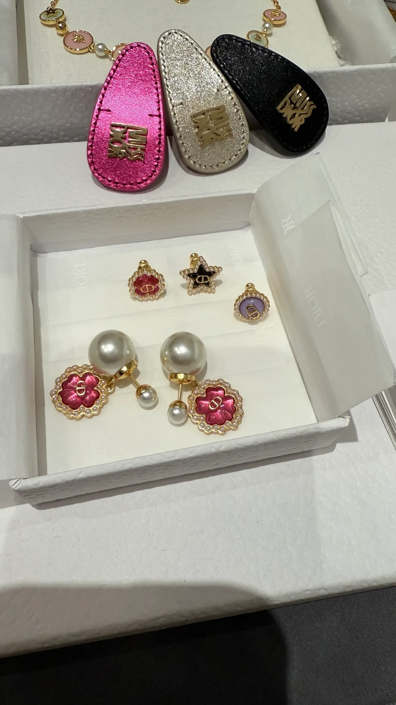 Dior La D de Pink Gold Floral Enamel Pearl-Encrusted Earrings 3