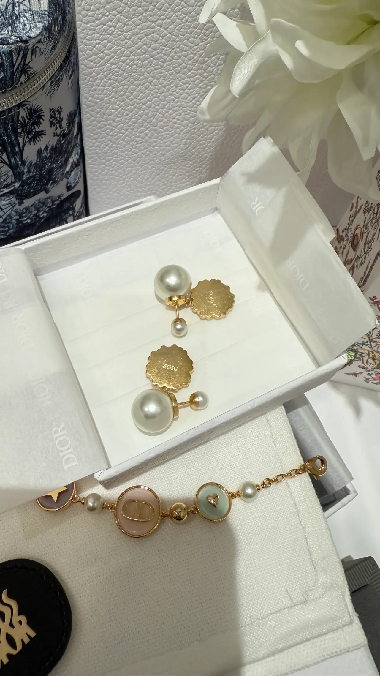 Dior La D de Pink Gold Floral Enamel Pearl-Encrusted Earrings 5