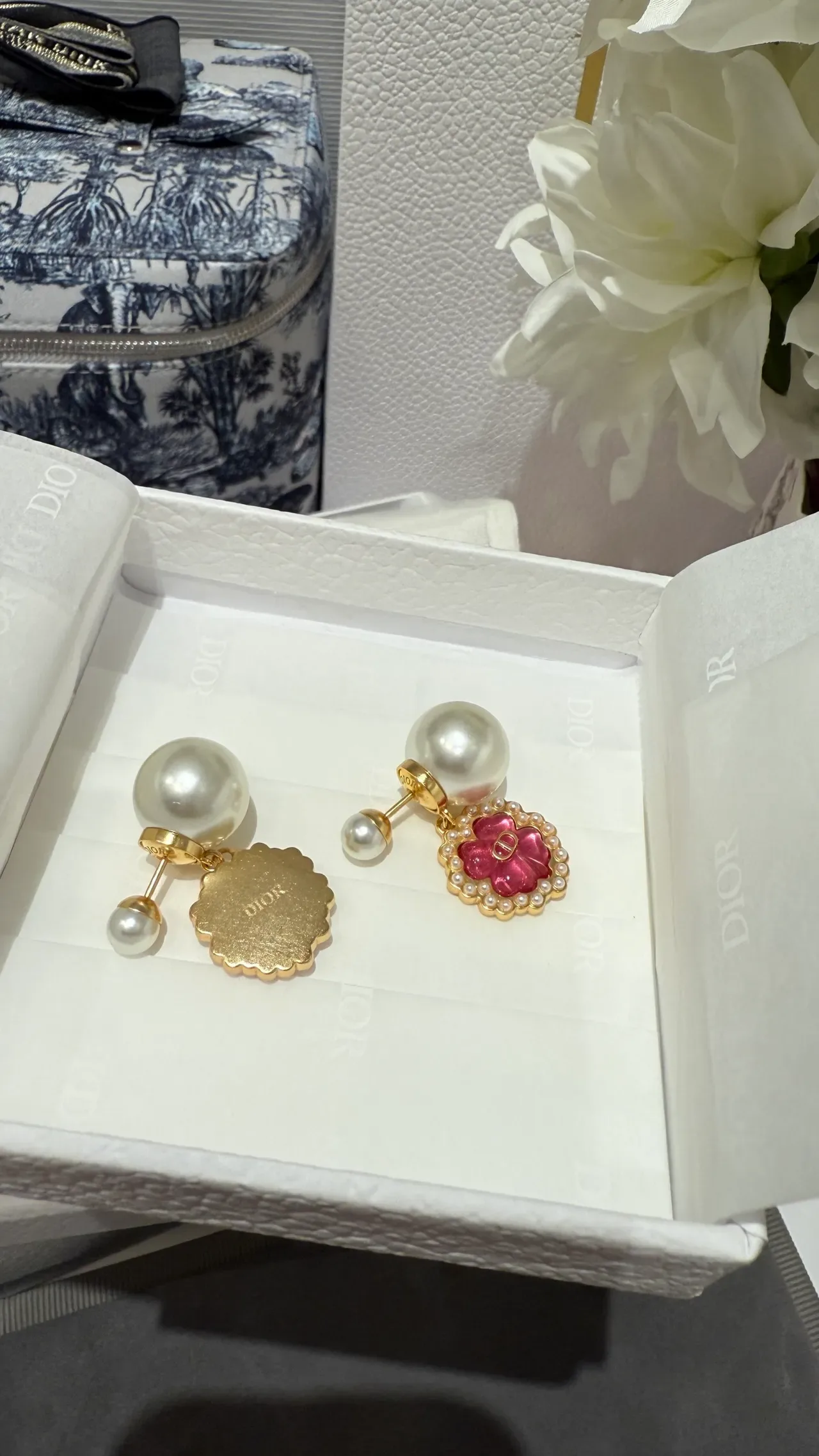 Dior La D de Pink Gold Floral Enamel Pearl-Encrusted Earrings 6